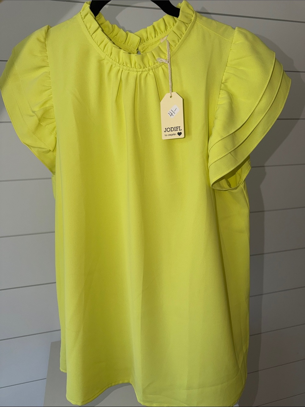 JODIFL Neon Lime Ruffle Sleeve Blouse
